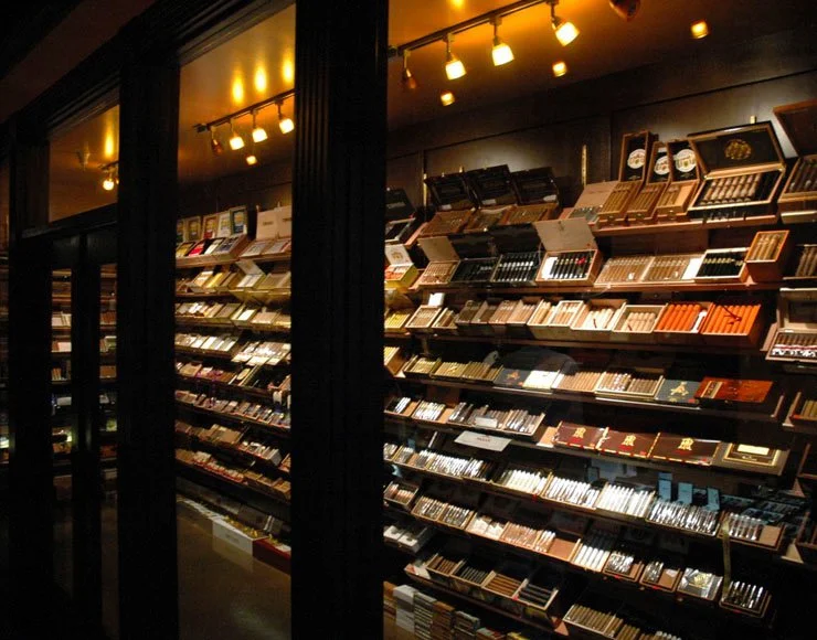 Interior of CJ's Cigars walk-in humidor